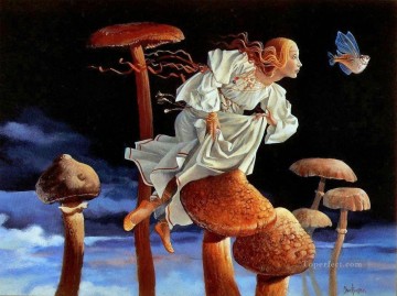大衆的なファンタジー Painting - 幻想的なキノコとトビウオ
